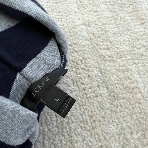 J. Crew Deck Striped Blue and Gray Cotton Long Sleeve Turtleneck Knit Top L - Picture 2 of 9